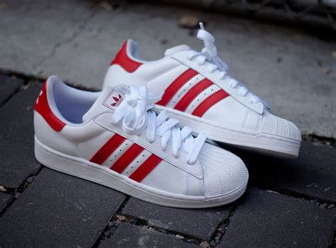 adidas superstar white with red stripes|More.